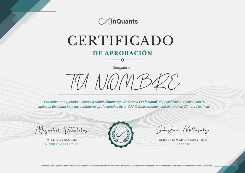 Certificado de aprobación InQuants